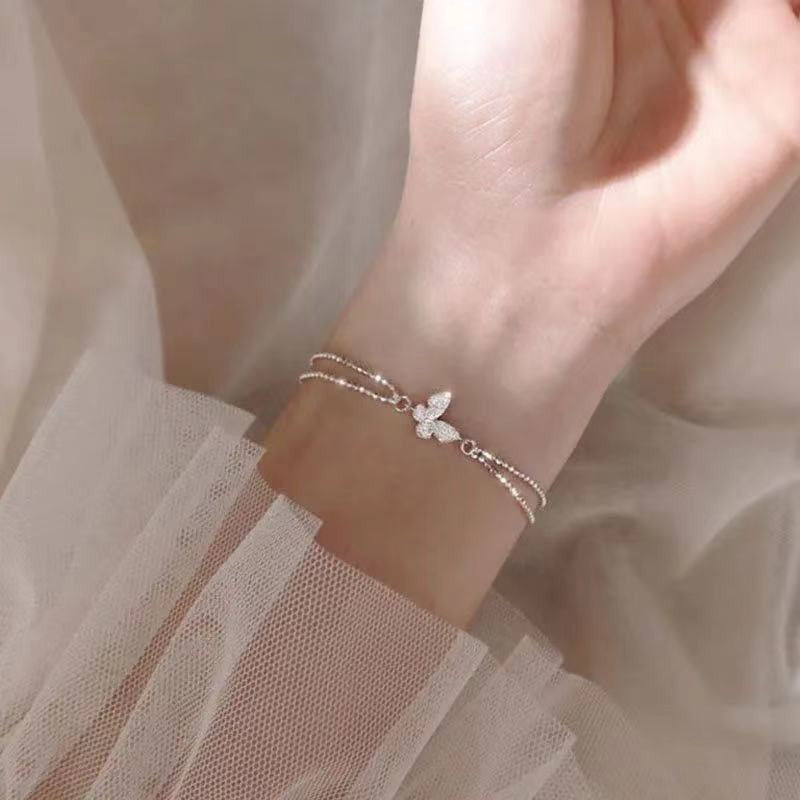 Sweet Shining Zircon Butterfly Bracelet For Women Anti-allergic