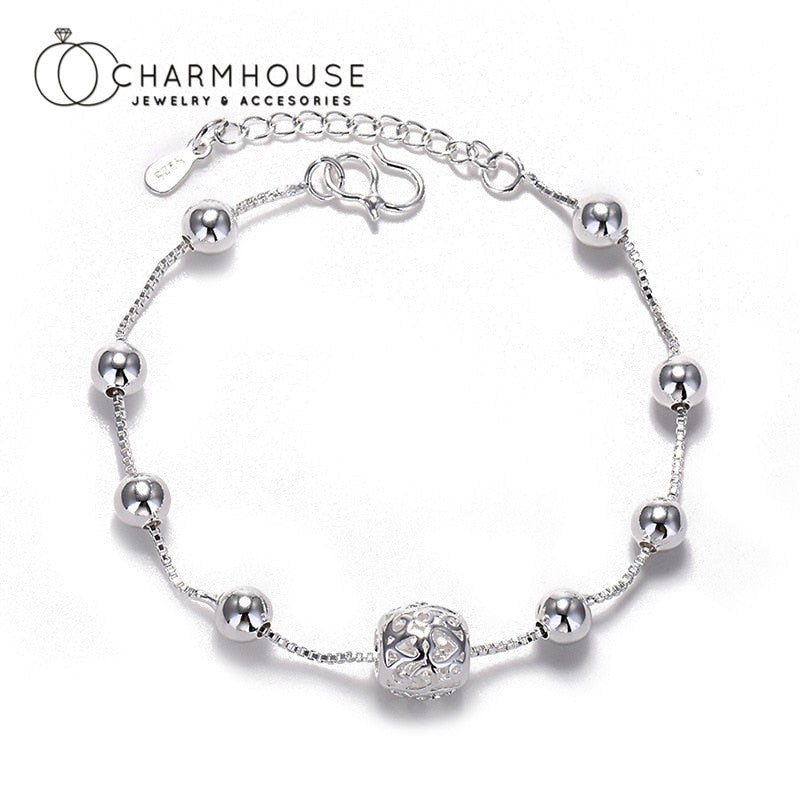 Pure Silver Hollow Bead Chain Bracelet - Jeglowstore
