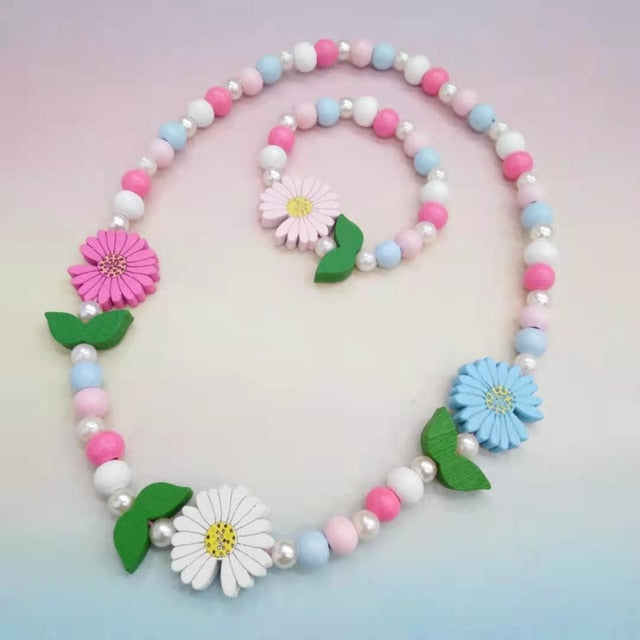 2pcs/Set Fashion Natural Wood Beads Necklace Bracelet