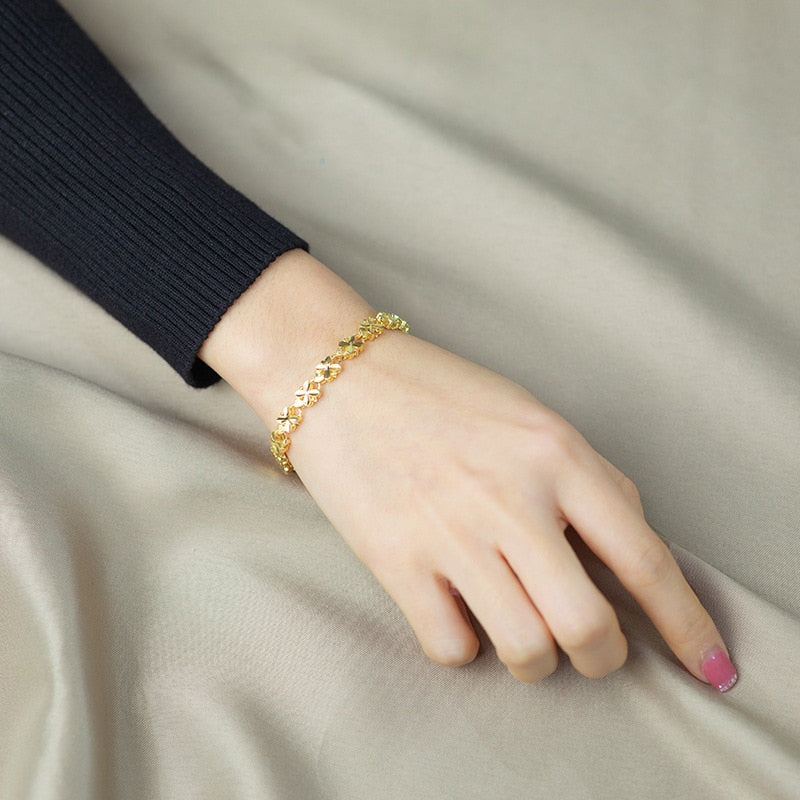 Fashion Gold 6mm Four-leaf clover gold bracelet