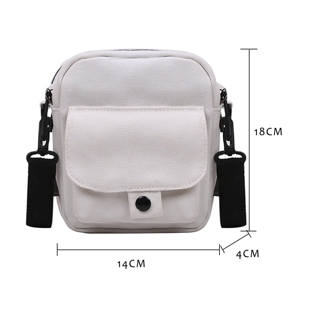 Fashion Women Canvas Solid Color Zipper Small Crossbody Pouch
