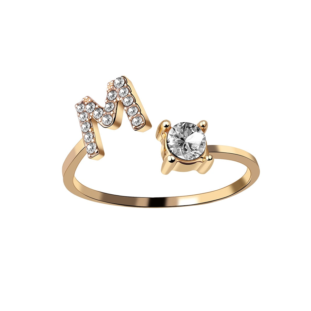 Fashion 26 Initial Letter Silver Color Ring