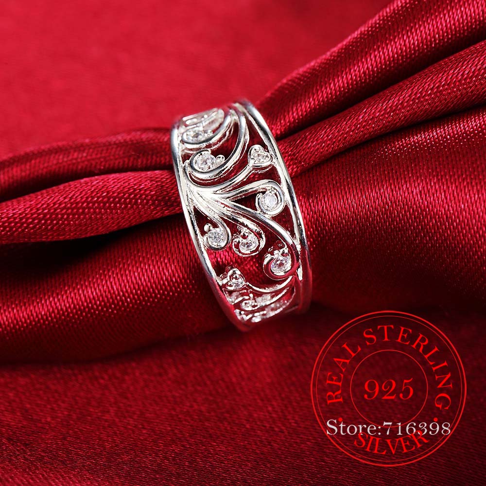 925 Sterling Exquisite Plant Pattern Cz Crystal Infinity Silver Ring