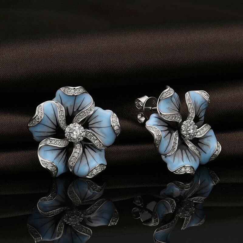 Korea Flower Crystal Temperament Geometric Shiny Zircon Earrings