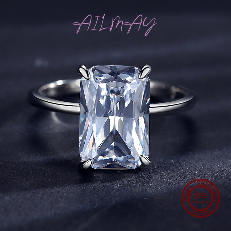 Ailmay Luxury Cutting Clear CZ Solid 925 Sterling Silver Classic Finger Ring