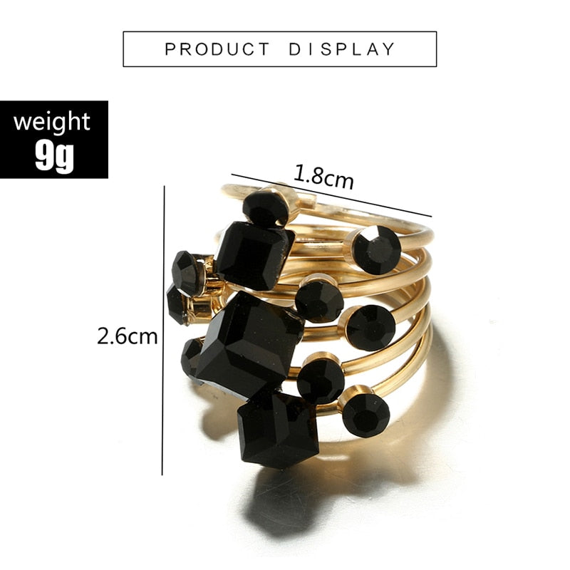 Antique Black Crystal Stone Opening Joint Adjustable Gothic Statement Ring