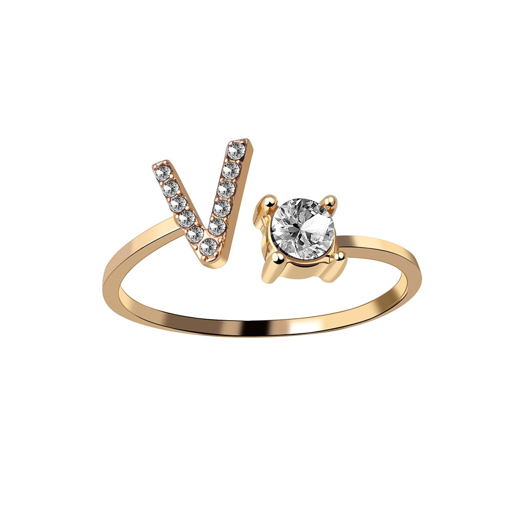Fashion 26 Initial Letter Silver Color Ring