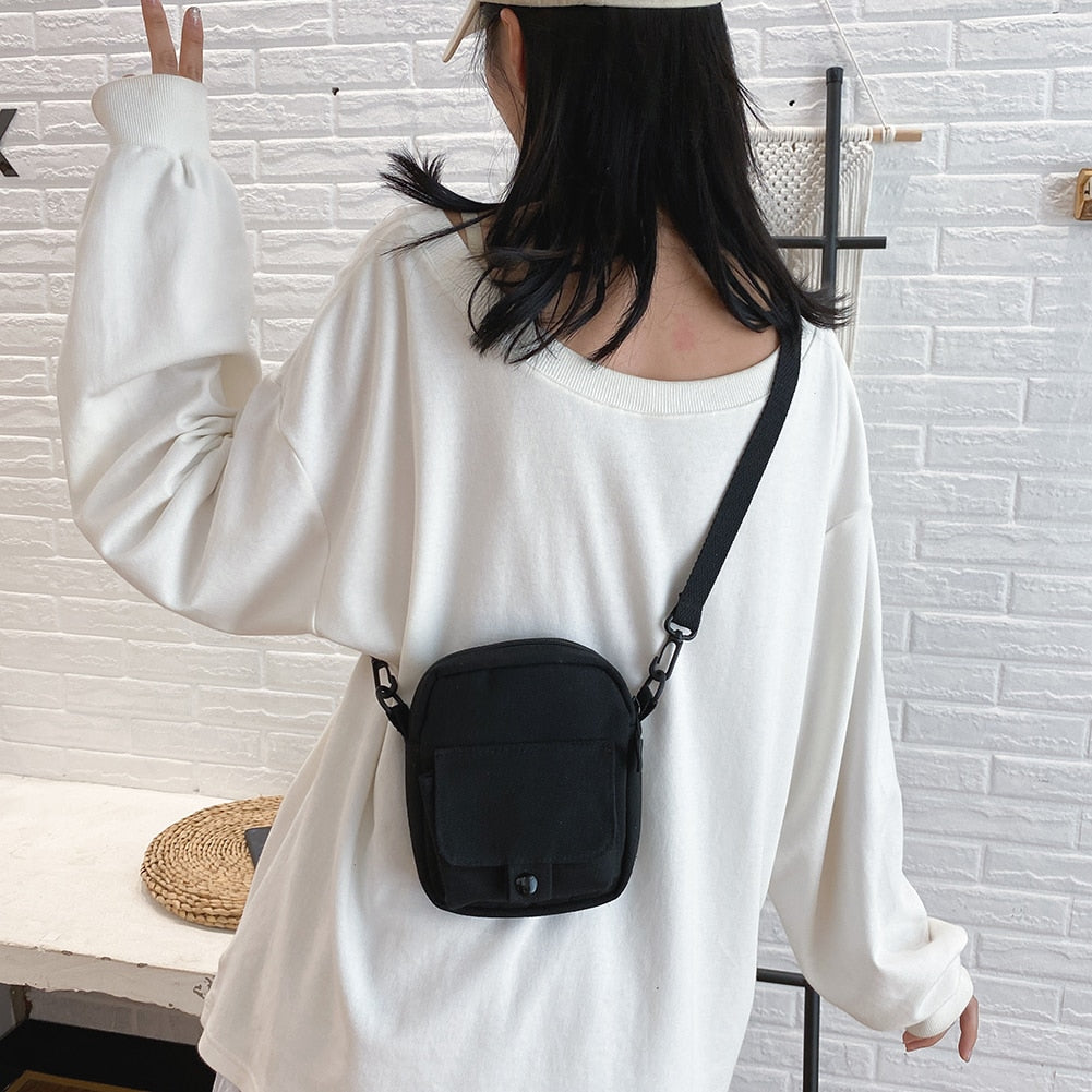 Fashion Women Canvas Solid Color Zipper Small Crossbody Pouch