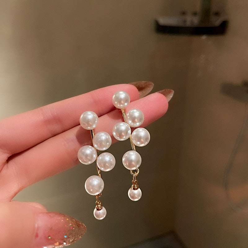 LFashion Full Crystal Simulated Pearl Tassel Drop Earring