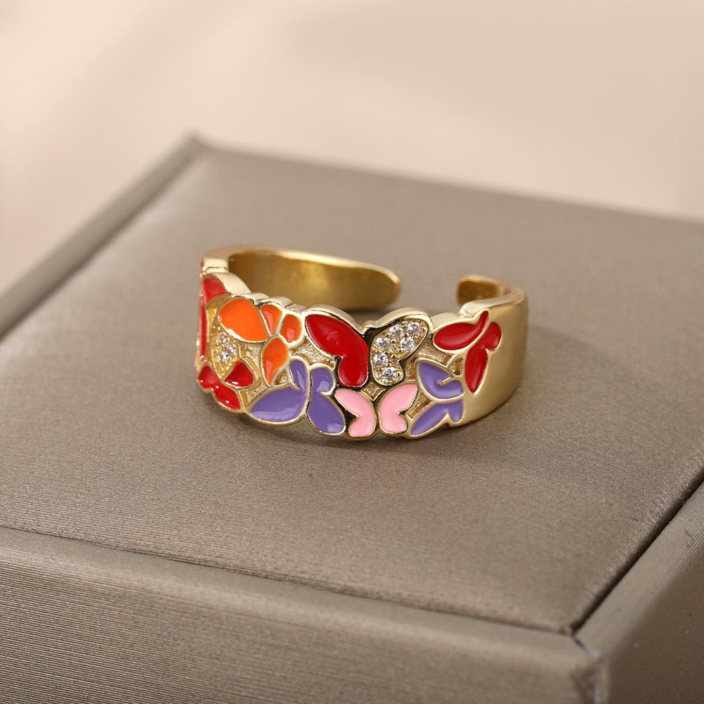 Colorful Enamel Adjustable Open Stainless Steel Ring - Jeglowstore
