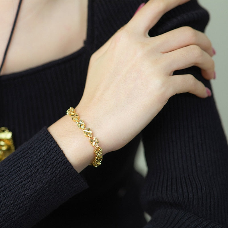 Fashion Gold 6mm Four-leaf clover gold bracelet
