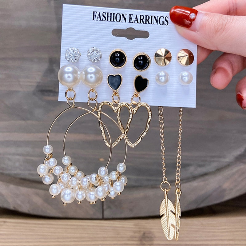 17KM Vintage Geometric Gold Plated Metal Earrings Set