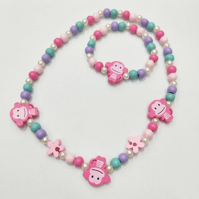 2pcs/Set Fashion Natural Wood Beads Necklace Bracelet