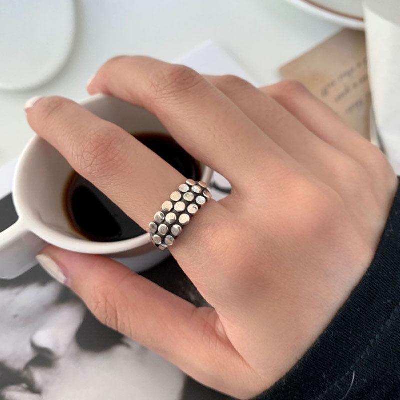 VENTFILLE 925 Sterling Silver Wave Light-shaped Solid Double-layer Ring