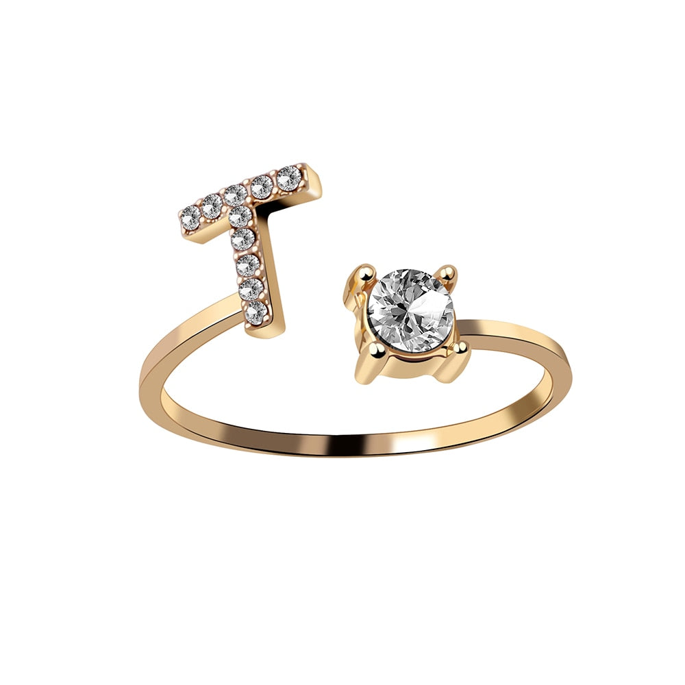 Fashion 26 Initial Letter Silver Color Ring