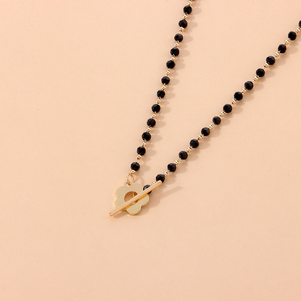 SUMENG Luxury Flower Lariat Black Crystal Glass Bead Chain Choker Necklace