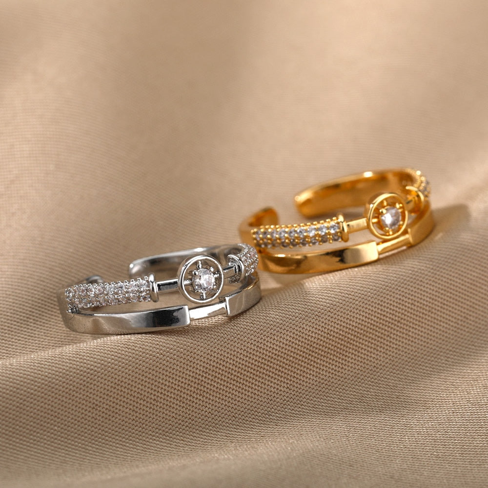 Fashion Star Stainless Steel Zircon Round Irregular Adjustable Ring