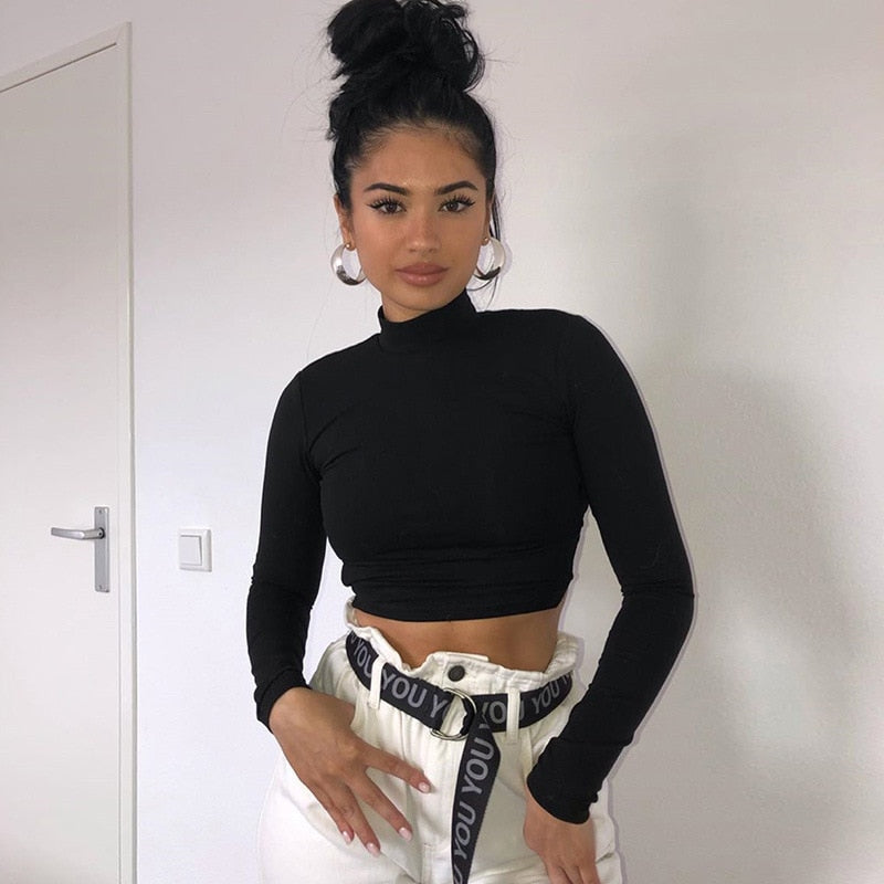 Women Sexy Open Back T-shirt Long Sleeve Cropped Top