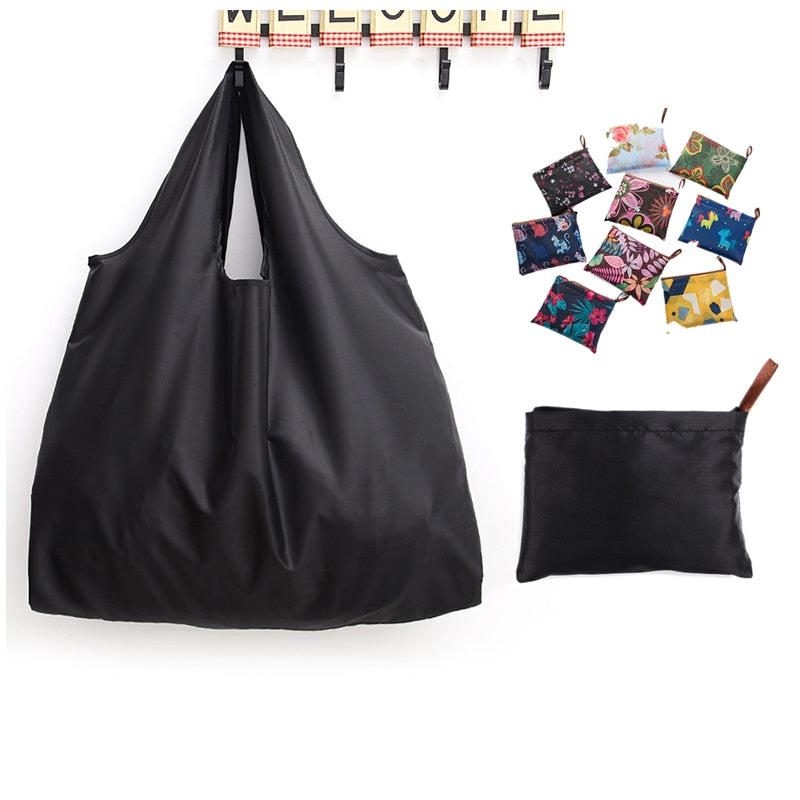 Big Size Thick Nylon Large Tote ECO Reusable Polyester Portable Shoulder Women's Handbags Folding Pouch Shopping Bag Foldable