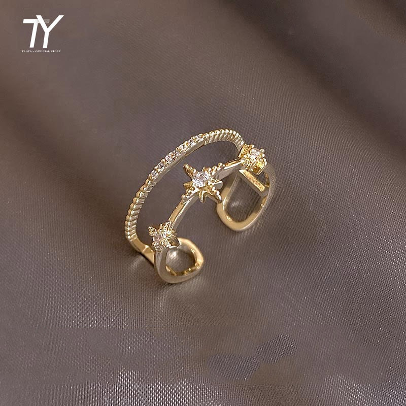 Luxury Zircon Gold Color Double Student Open Rings