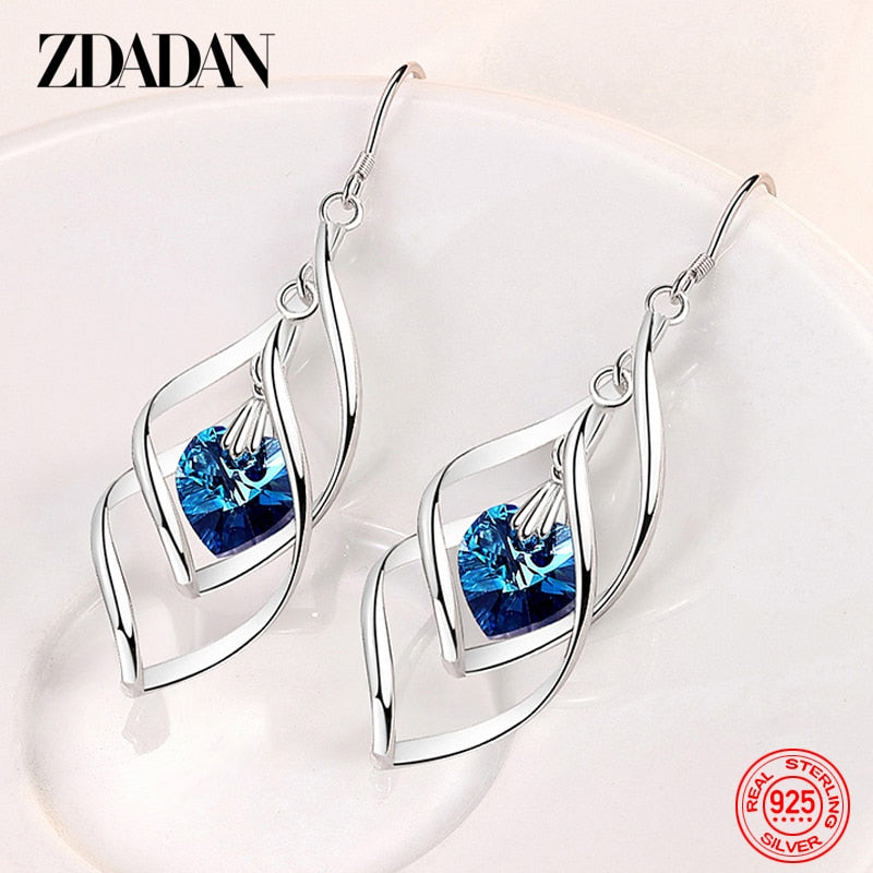 925 Sterling Silver Crystal Long Dangle Earrings