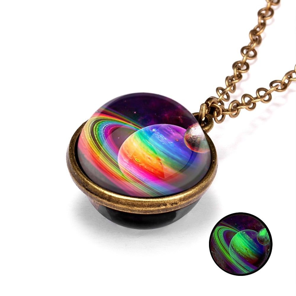 1PC Vintage Colorful Galaxy Universe Round Pendant Necklace