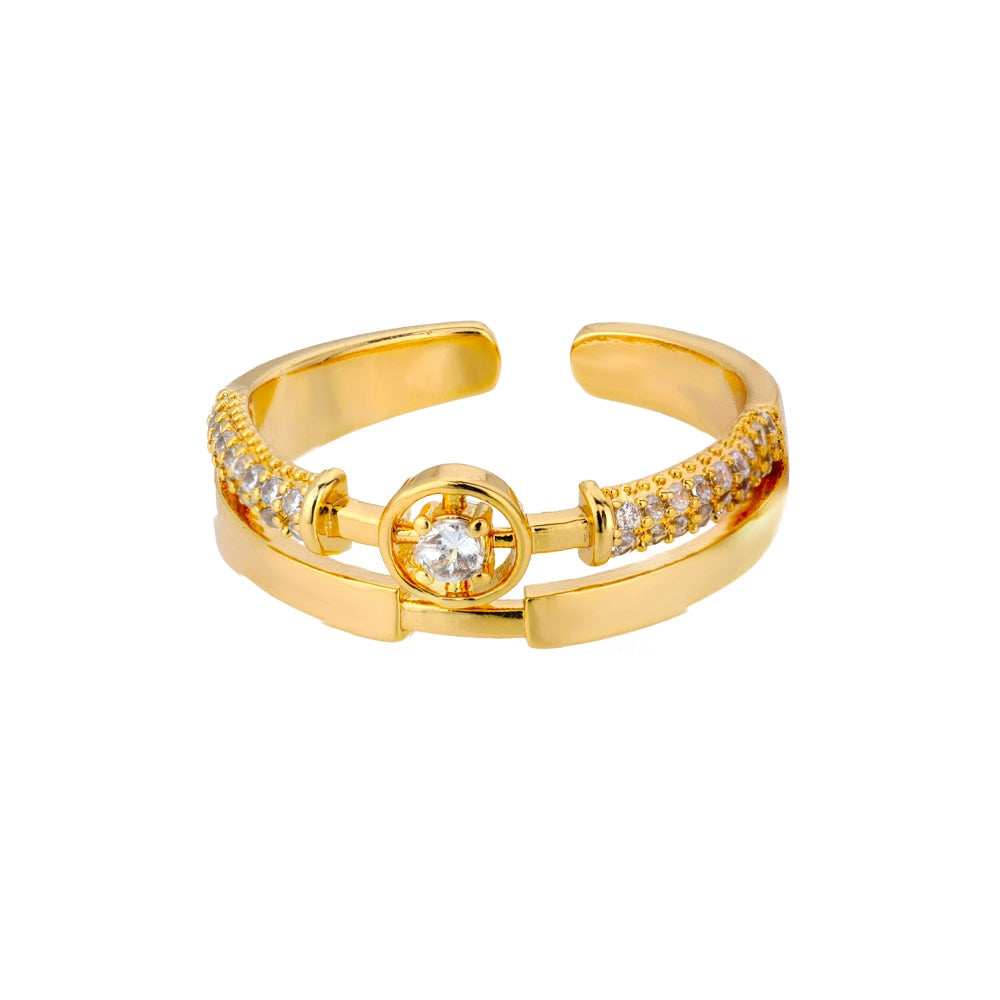 Fashion Star Stainless Steel Zircon Round Irregular Adjustable Ring