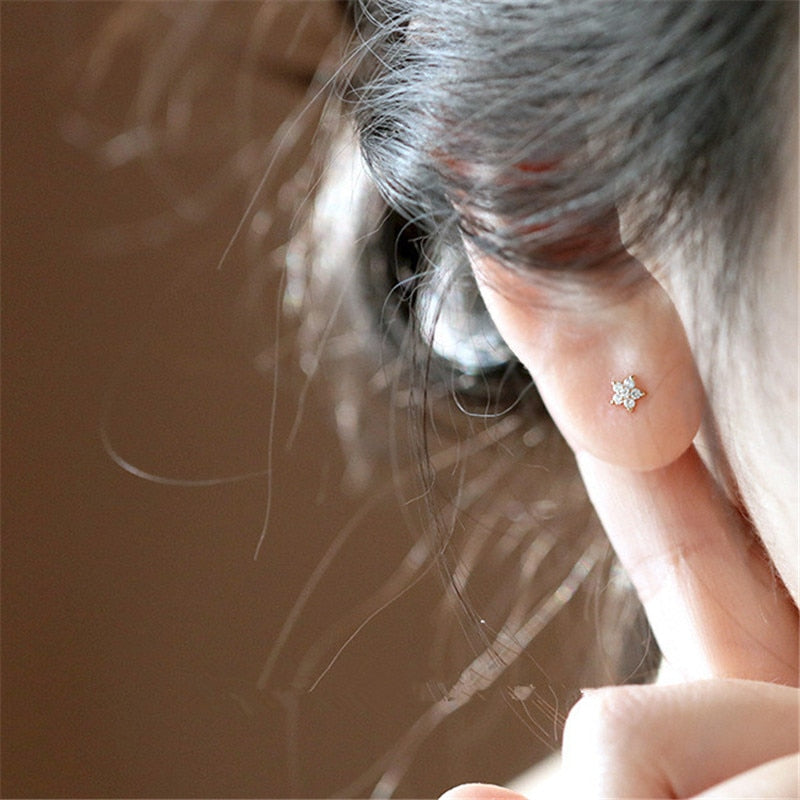925 Sterling Silver Plated 14k Gold Pavé Crystal Five-pointed Star Earrings