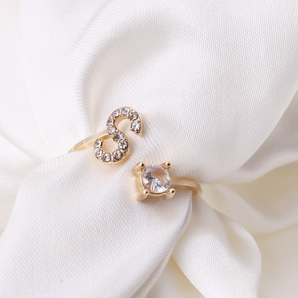 Fashion 26 Initial Letter Silver Color Ring