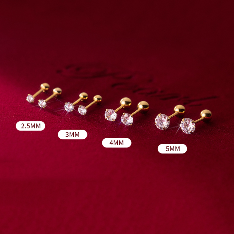WANTME Luxury Round Zircon Simple Bead Stud Earrings