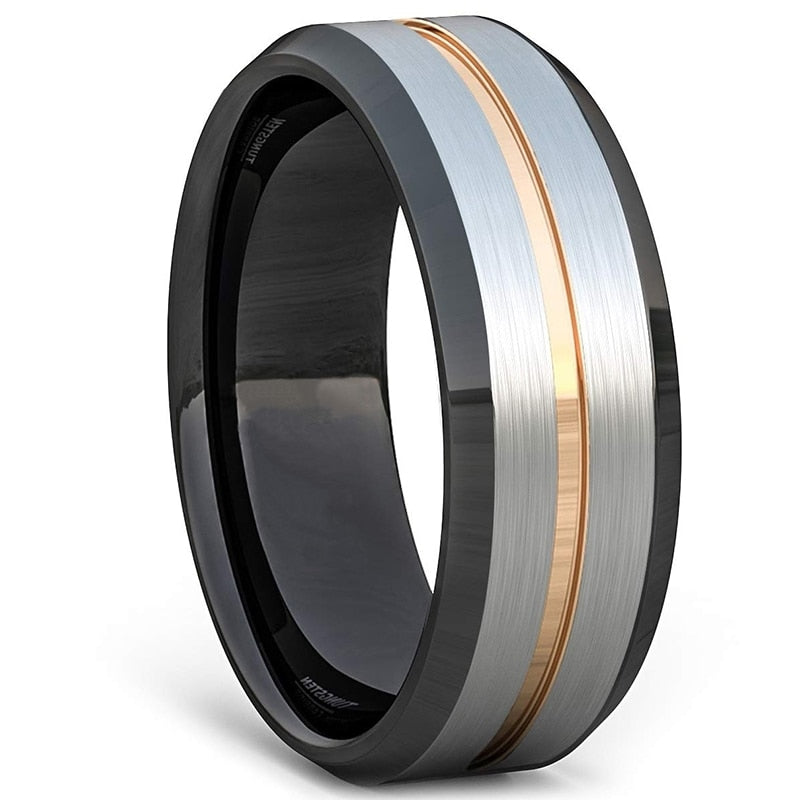 FDLK Fashion 8MM Men's Stainless Steel Beveled Edge Ring