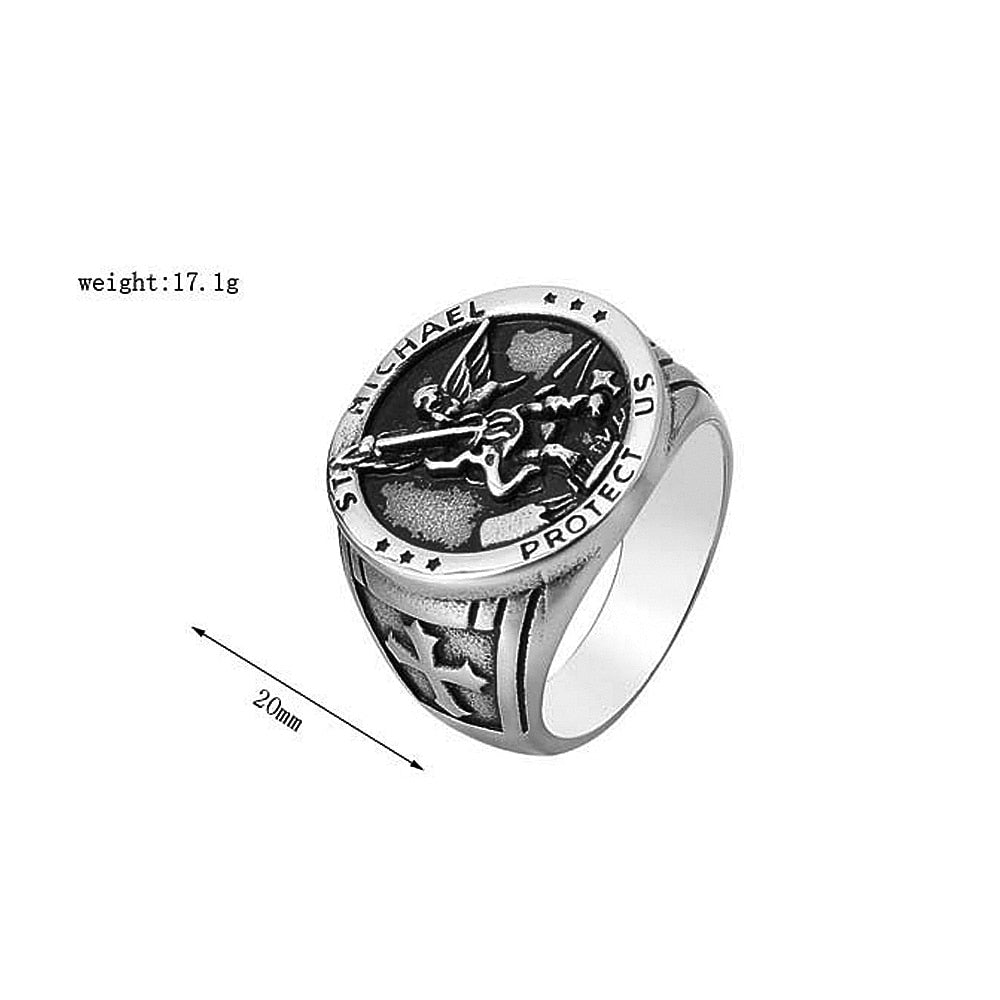 Vintage Catholic Angel Michael Stainless Steel Ring