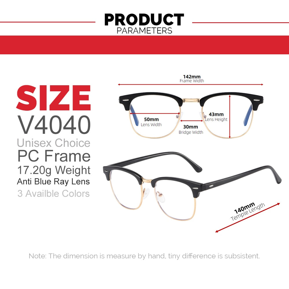 VIVIBEE Classic Semi Rimless Anti Blue Light Blocking Glasses