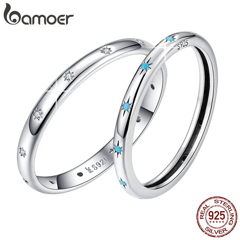 BAMOER 925 Sterling Silver Star Turquoise Ring