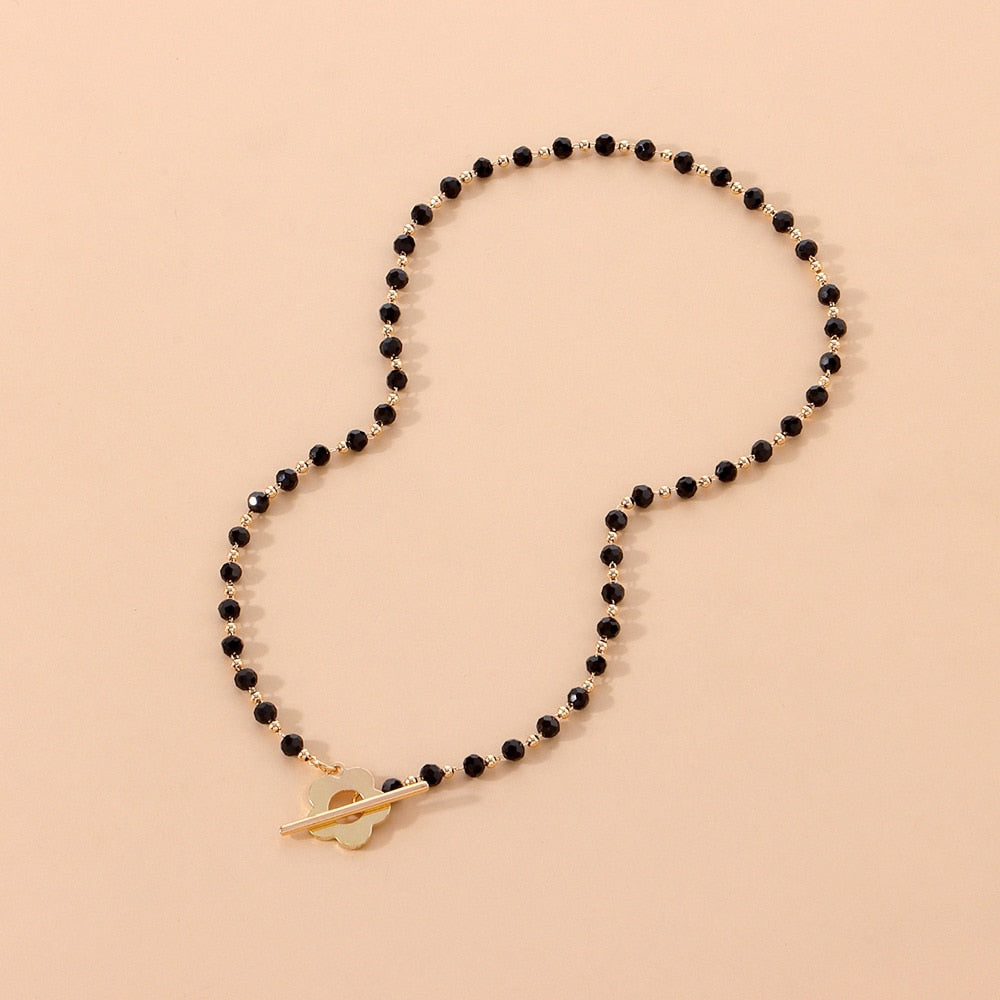SUMENG Luxury Flower Lariat Black Crystal Glass Bead Chain Choker Necklace