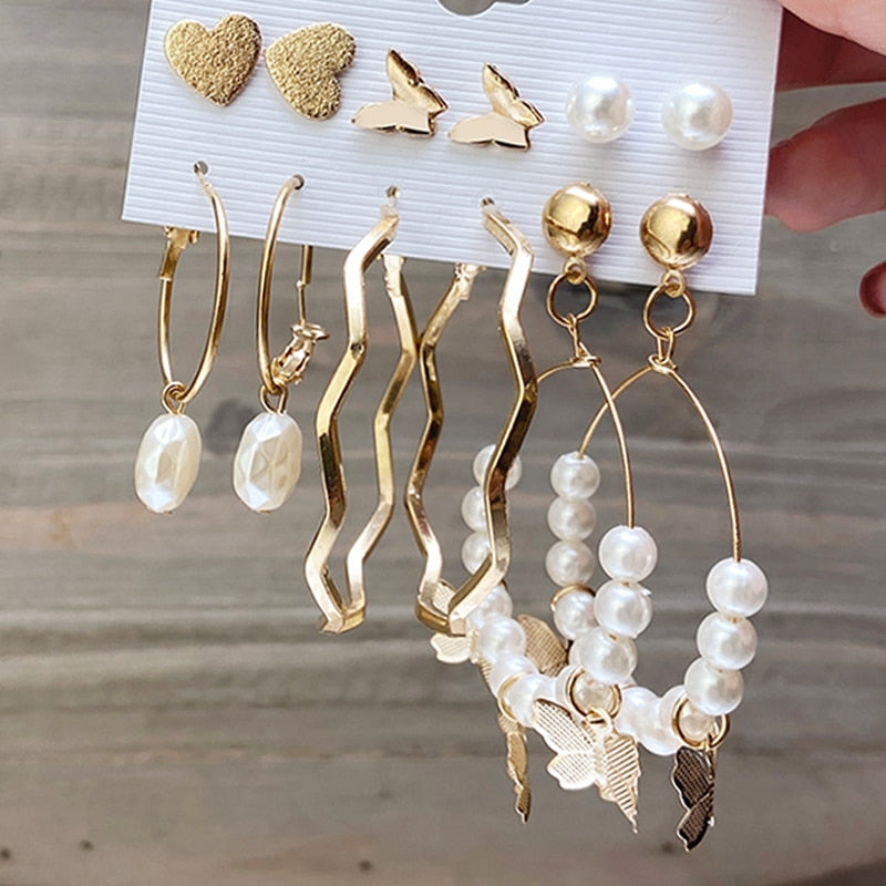 17KM Vintage Geometric Gold Plated Metal Earrings Set