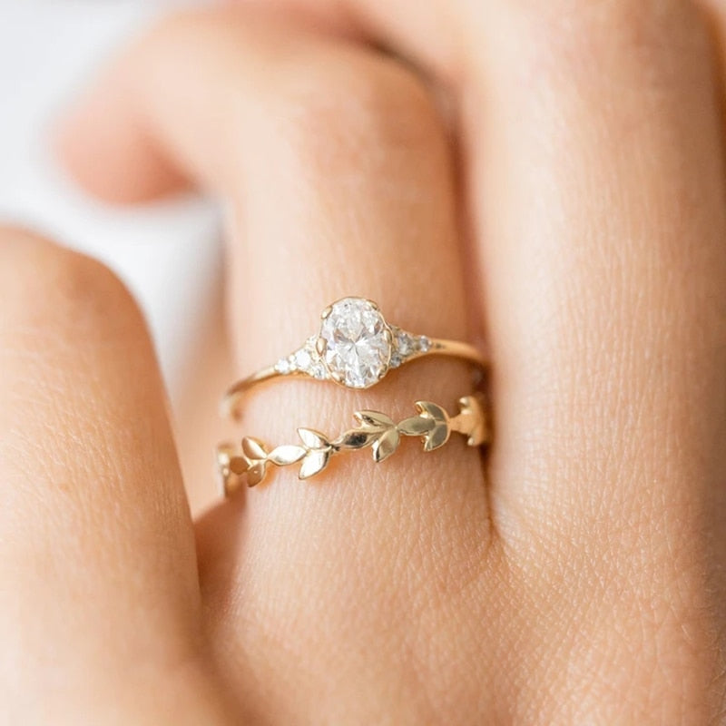 Aide 925 Sterling Silver Gold Single Round Zircon Crystal Ring
