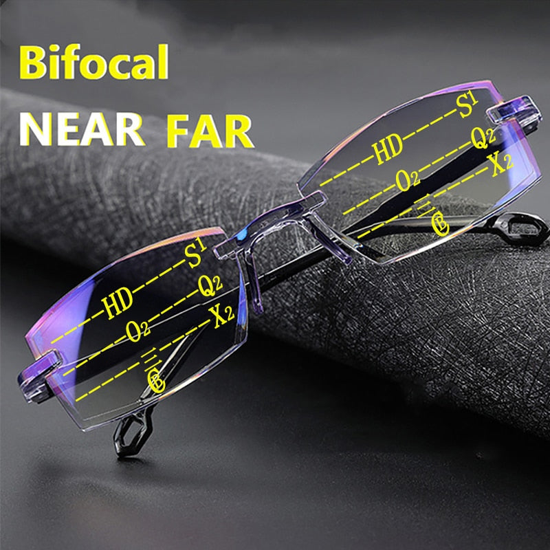 Diamond-cut Blue Light Blocking Multifocal Eyewear Ultralight Rimless Eyeglasses
