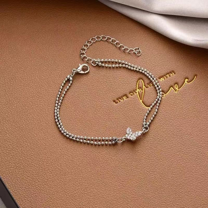 Sweet Shining Zircon Butterfly Bracelet For Women Anti-allergic