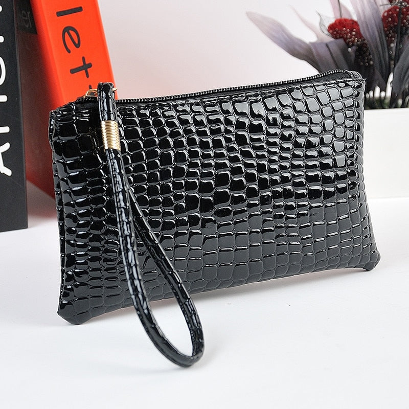 1PC Women PU Clutch Long Casual Wallet Litchi Grain Coin Purse Female Bag Wrist Bags Zipper Phone Pocket Credit Card Holder