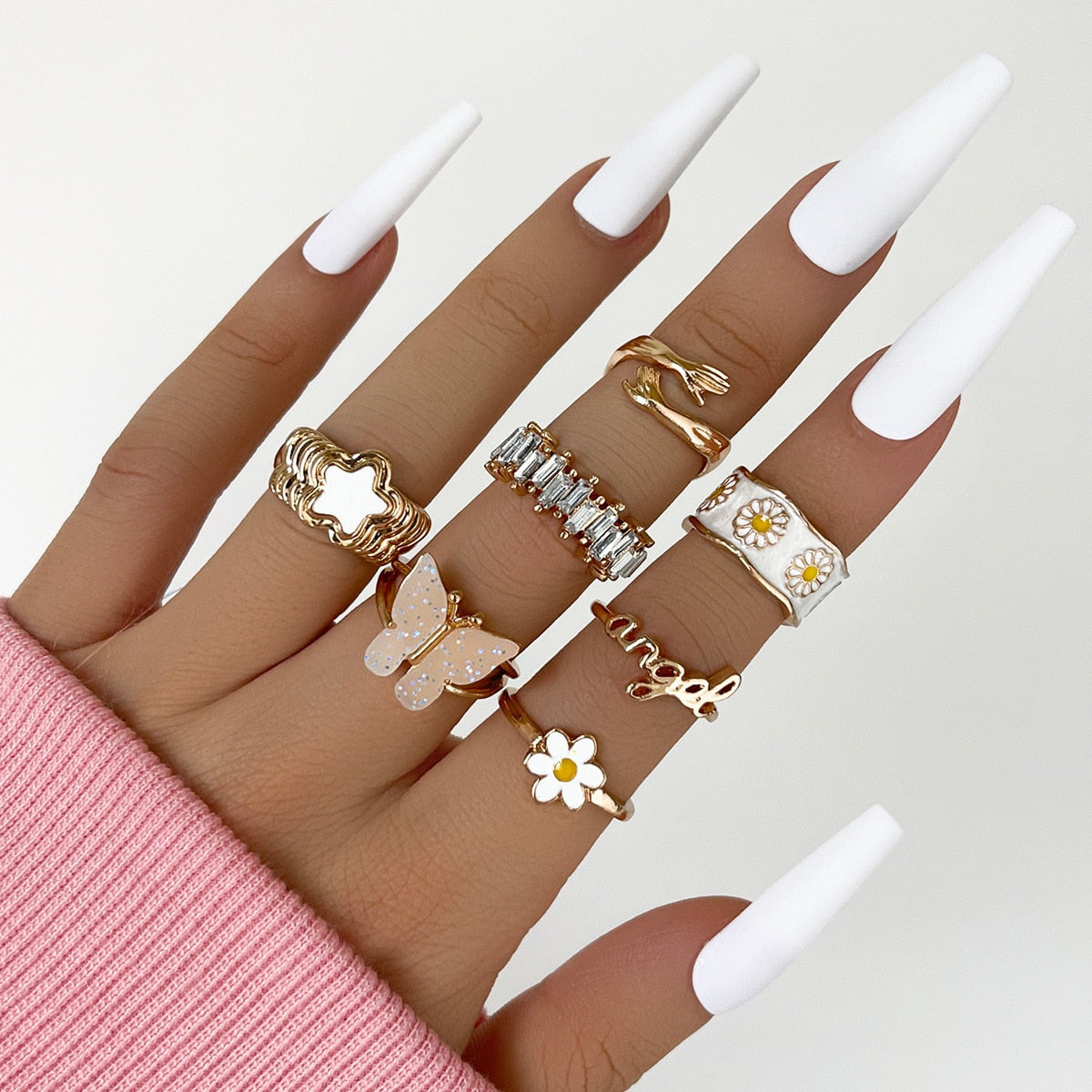 Aprilwell Cute Pink Butterfly Ring Set for Women