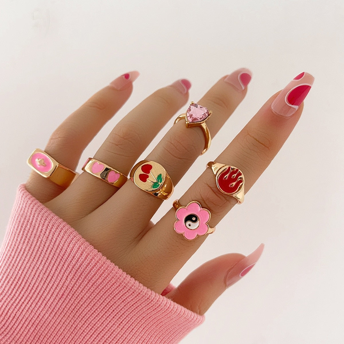 14 Pcs/Set Neo-Gothic Mixed Feather Elephant Star Moon Sun Ring