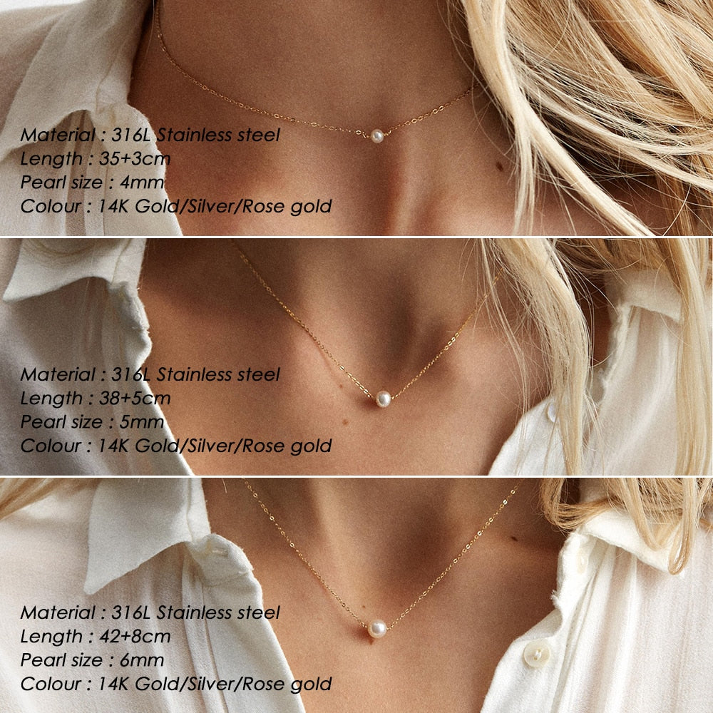 e-Manco Stainless Steel Choker imitated Pearl Layered ChainNecklace