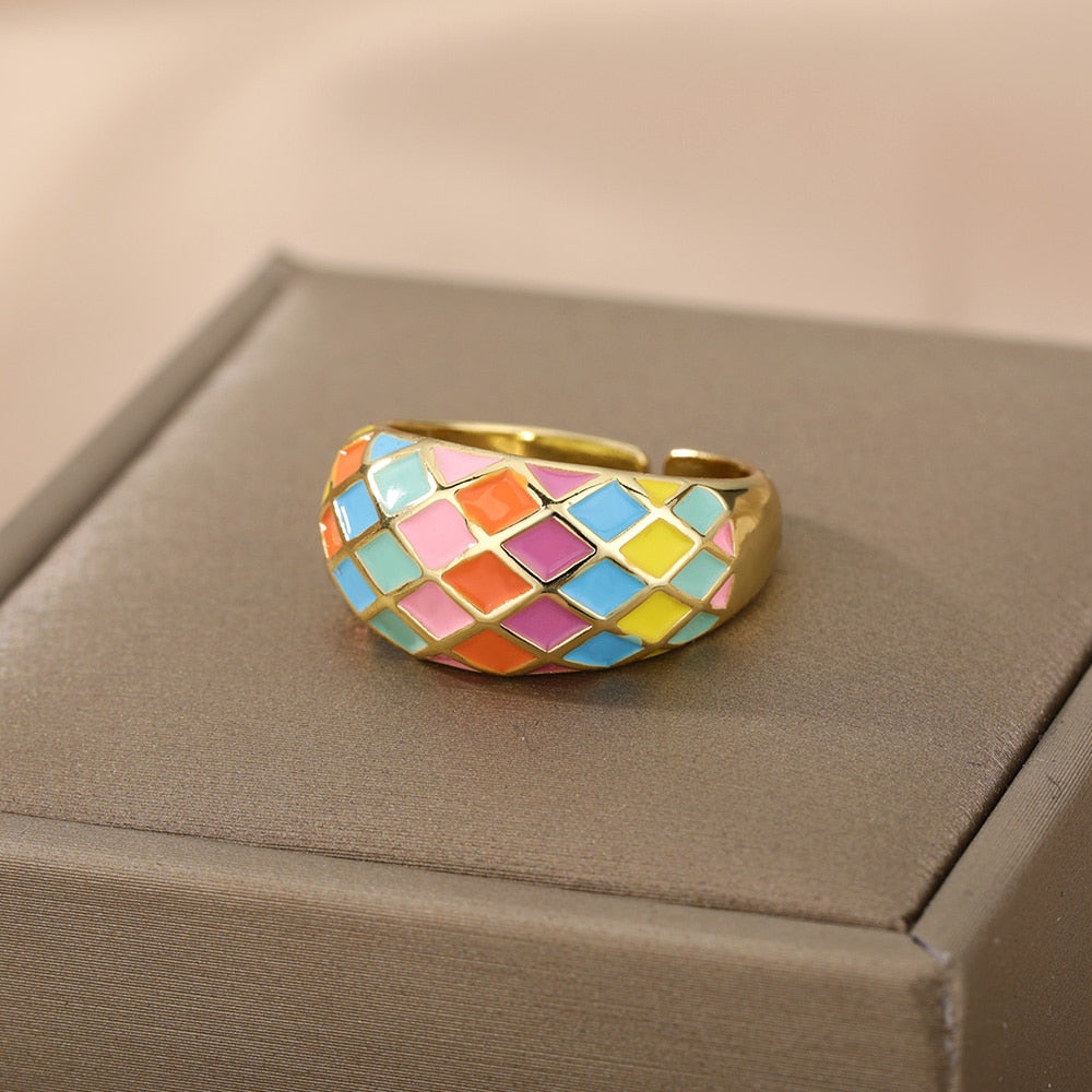 Colorful Enamel Adjustable Open Stainless Steel Ring - Jeglowstore