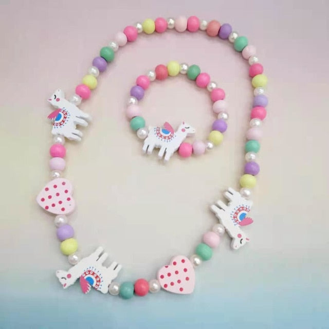 2pcs/Set Fashion Natural Wood Beads Necklace Bracelet
