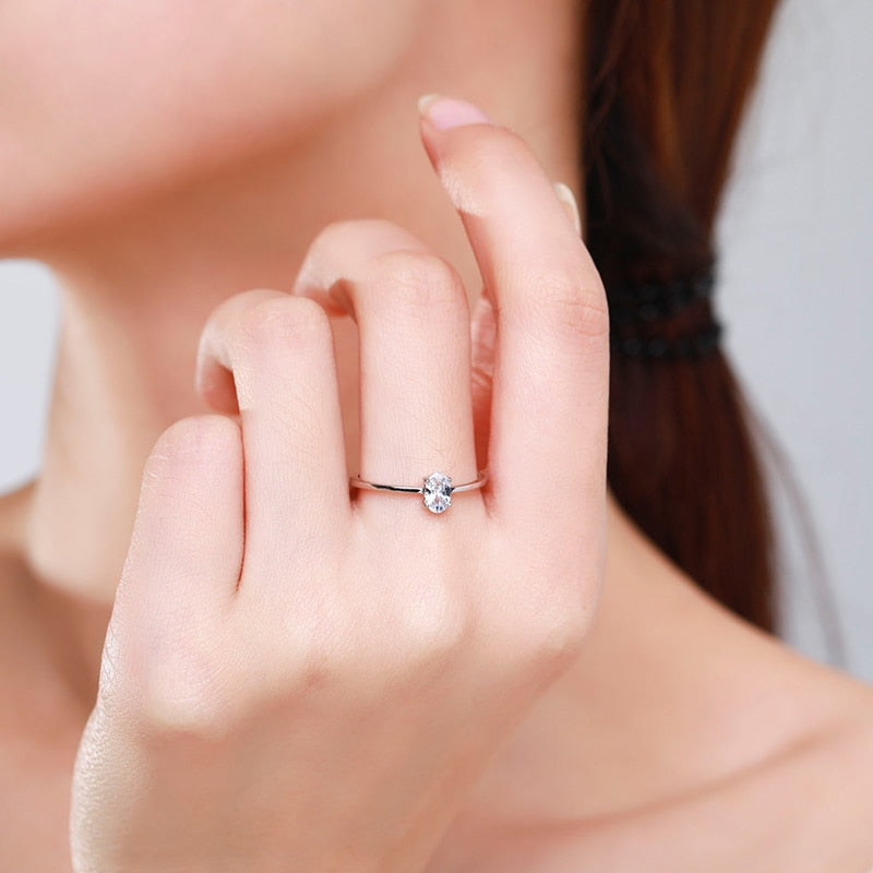 Ailmay Real 925 Sterling Silver Simple Oval Zirconia Ring