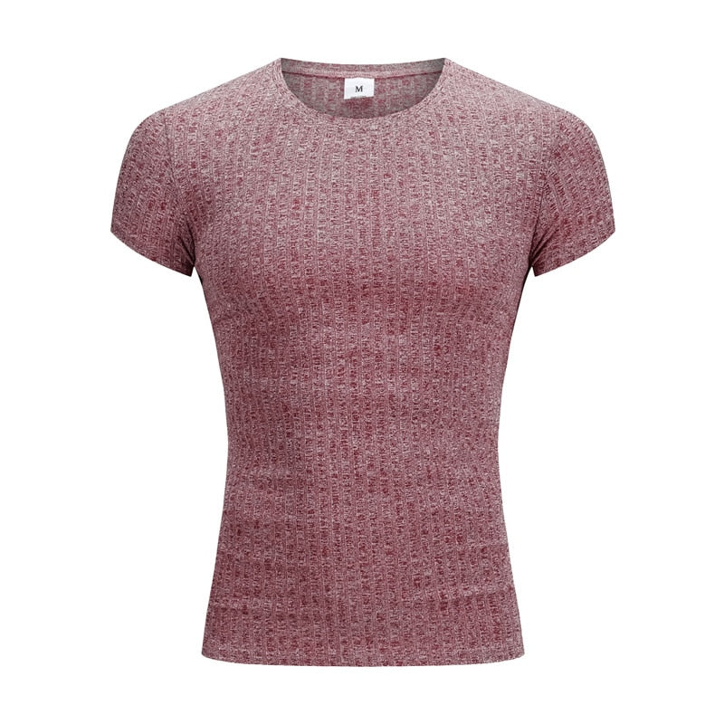 Men V Neck Short Sleeve T Shirt Fitness Slim Fit Sports Strips T-shirt
