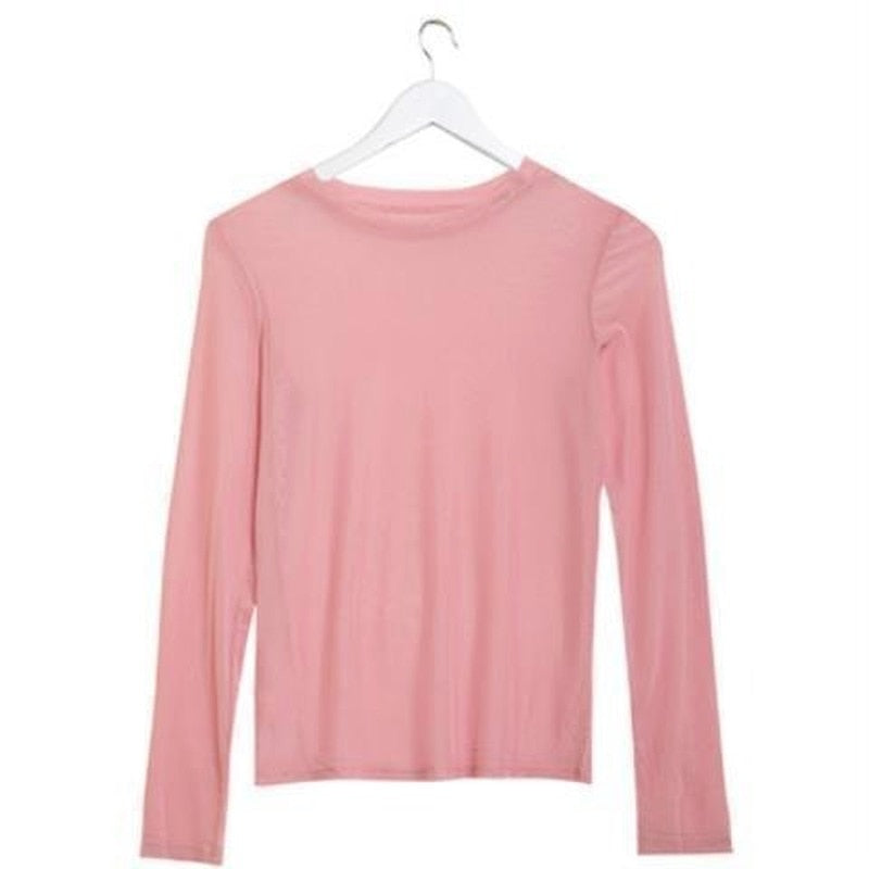 Ruoru Sexy Women T Shirt See Through Transparent Mesh Top