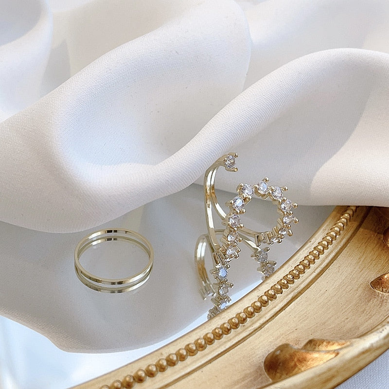 Fashion Big Geometric Pearl Paved Adjustable Ring - Jeglowstore