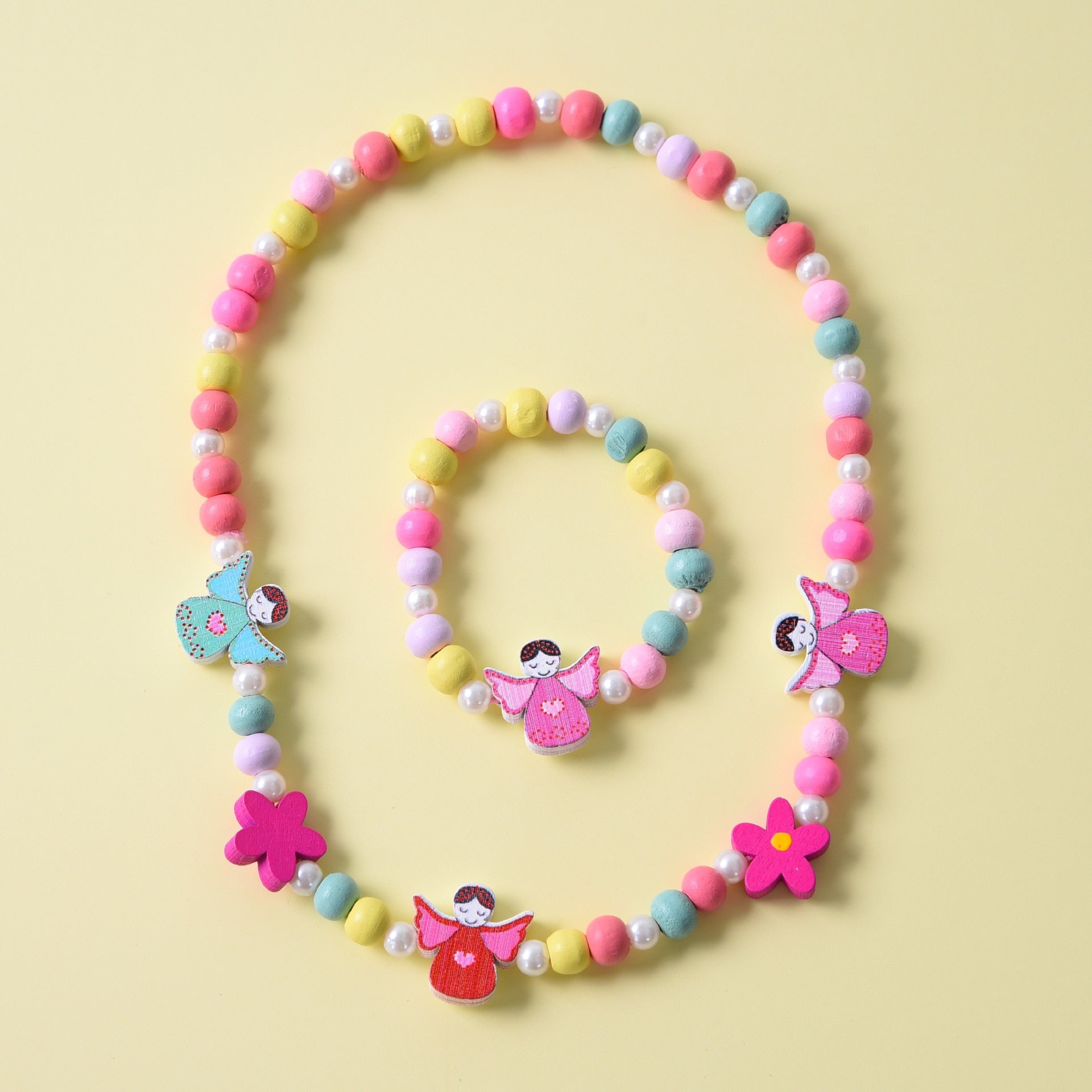 2pcs/Set Fashion Natural Wood Beads Necklace Bracelet